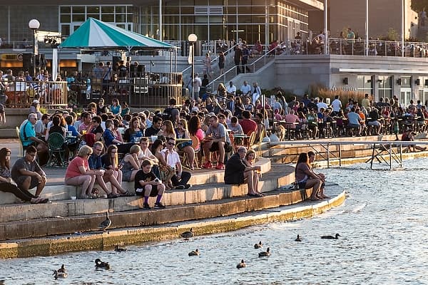 People relaxing along Lake Mendota