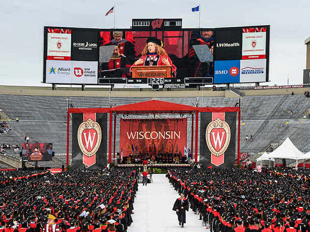 The stage at Camp Randall Stadium during the spring commencement ceremony in 2023.