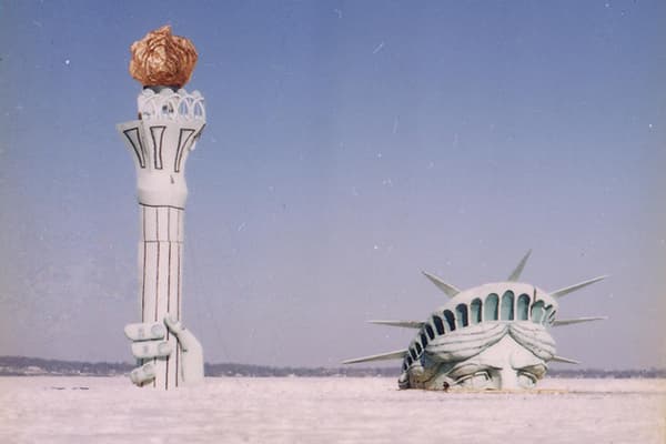Lady Liberty on Lake Mendota ice statue