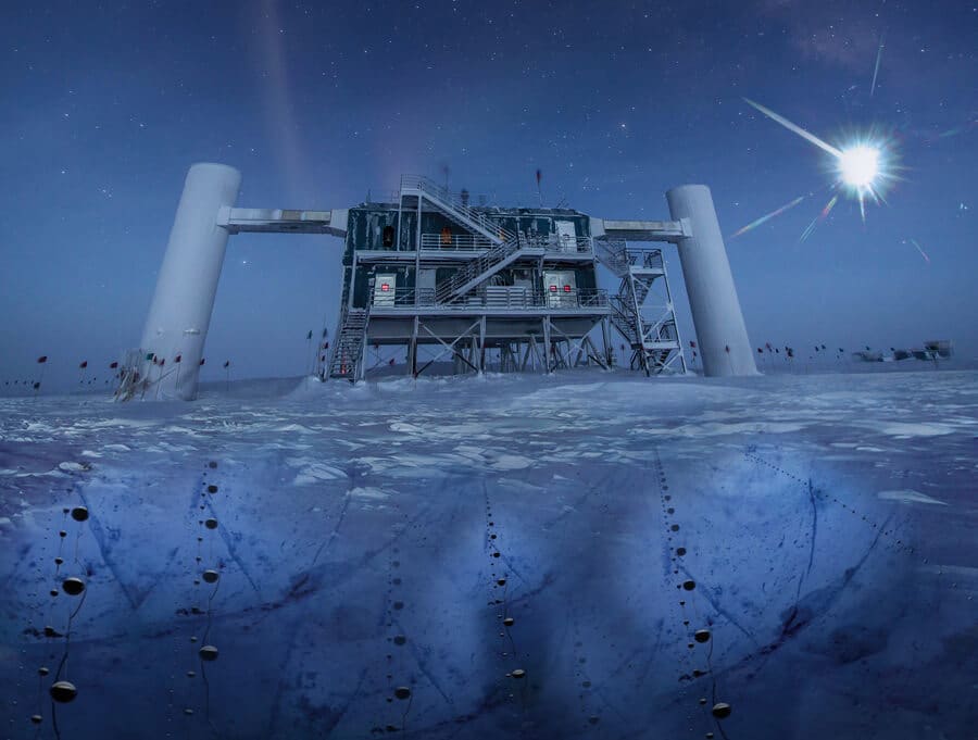 A mostly icy blue image of the Ice Cube research station
