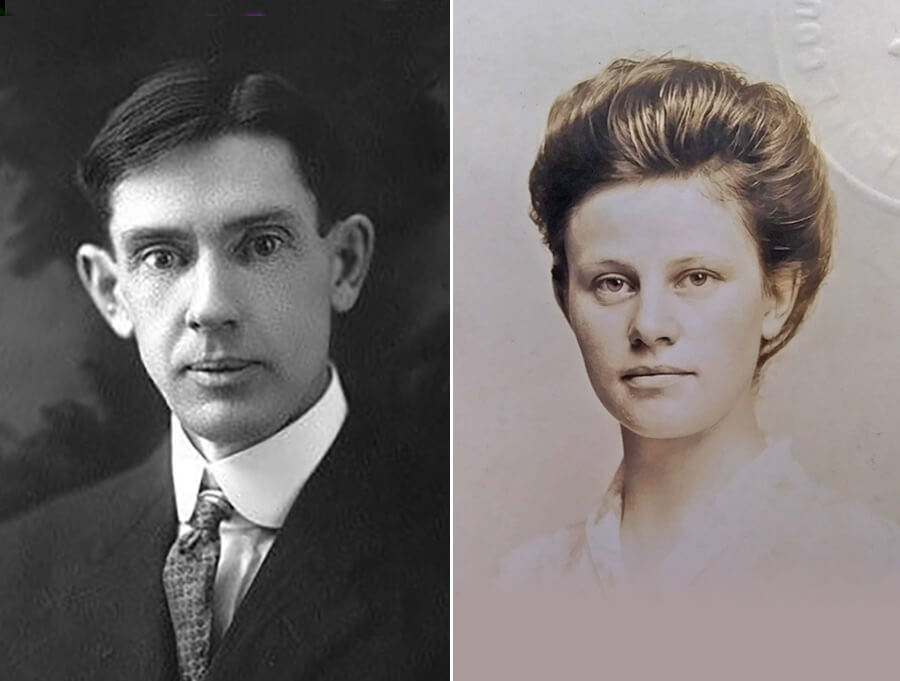 Black and white portraits of E.V. McCollum and Marguerite Davis