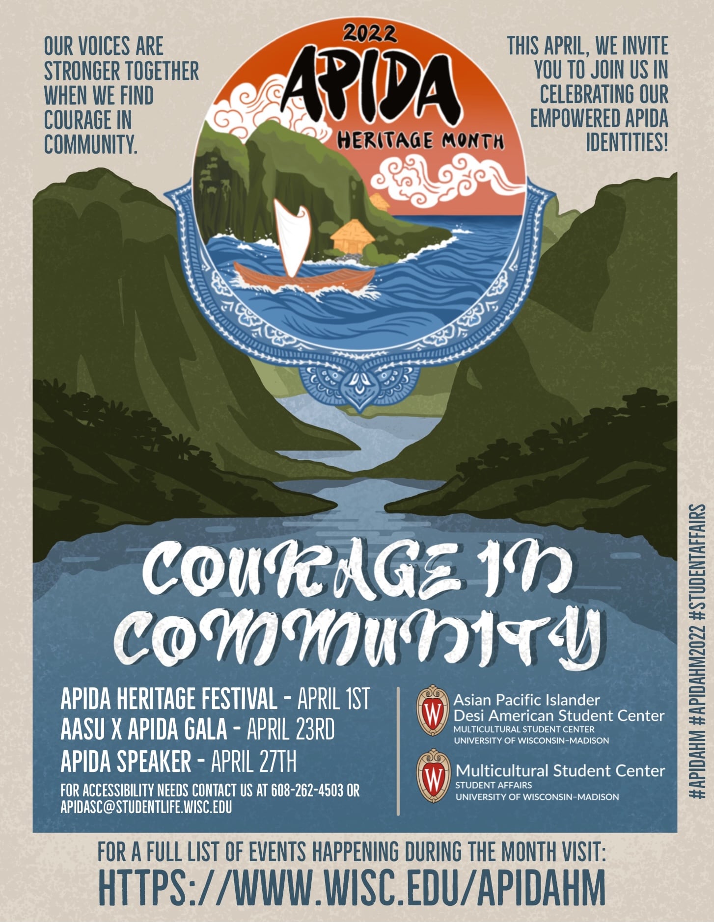 Poster: APIDA Heritage Month 2022 - Courage in Community, April 1–30, 2022