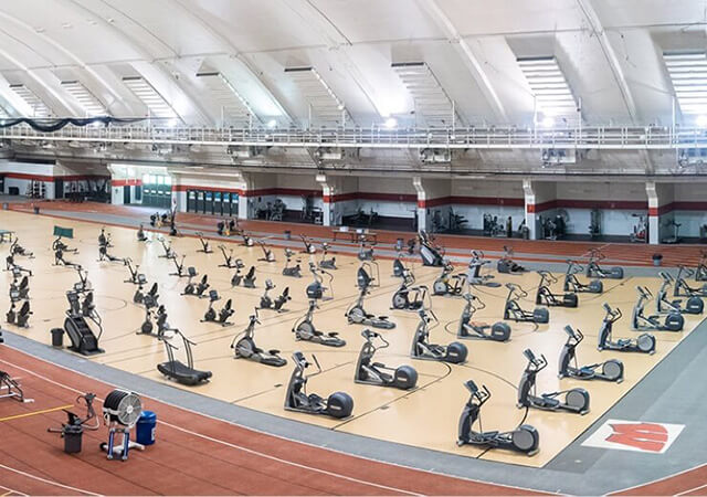 The floor of the Shell is arranged with lines of various fitness machines.