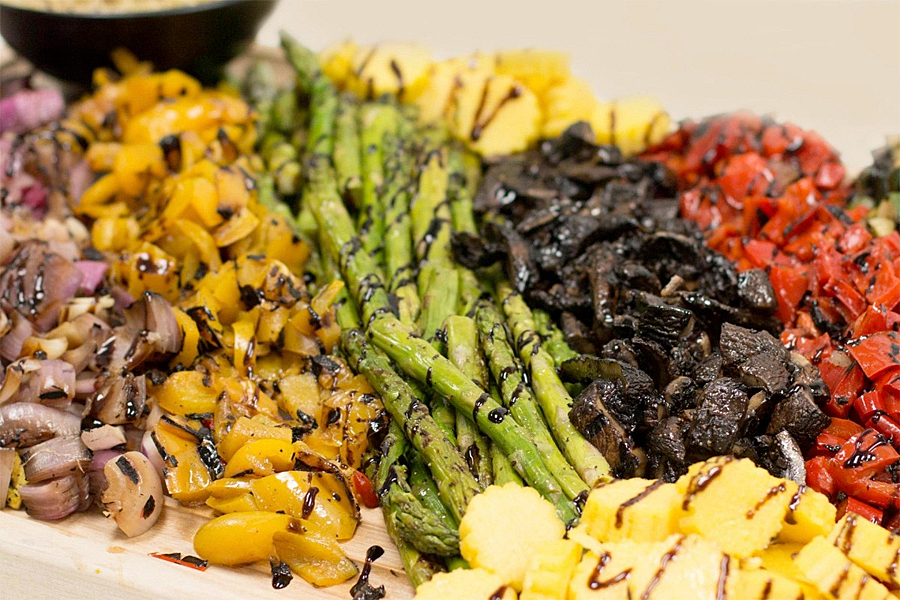 Assorted arrangement of colorful vegetables.