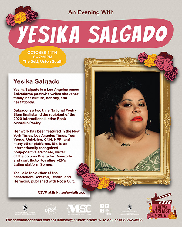 Poster: An Evening with Yesika Salgado. October 14th, 2022, 6–7:30 p.m.
