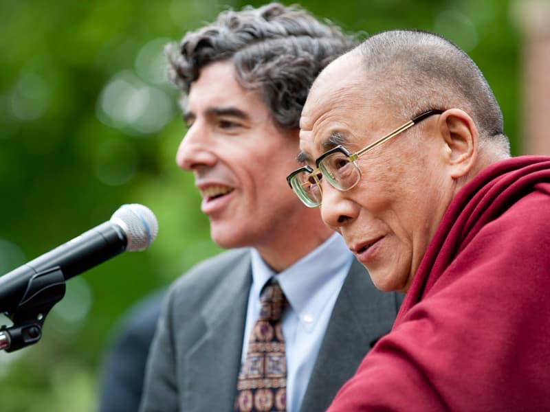Director of the Center for Investigating Healthy Minds Richard Davidson talks with the Dalai Lama