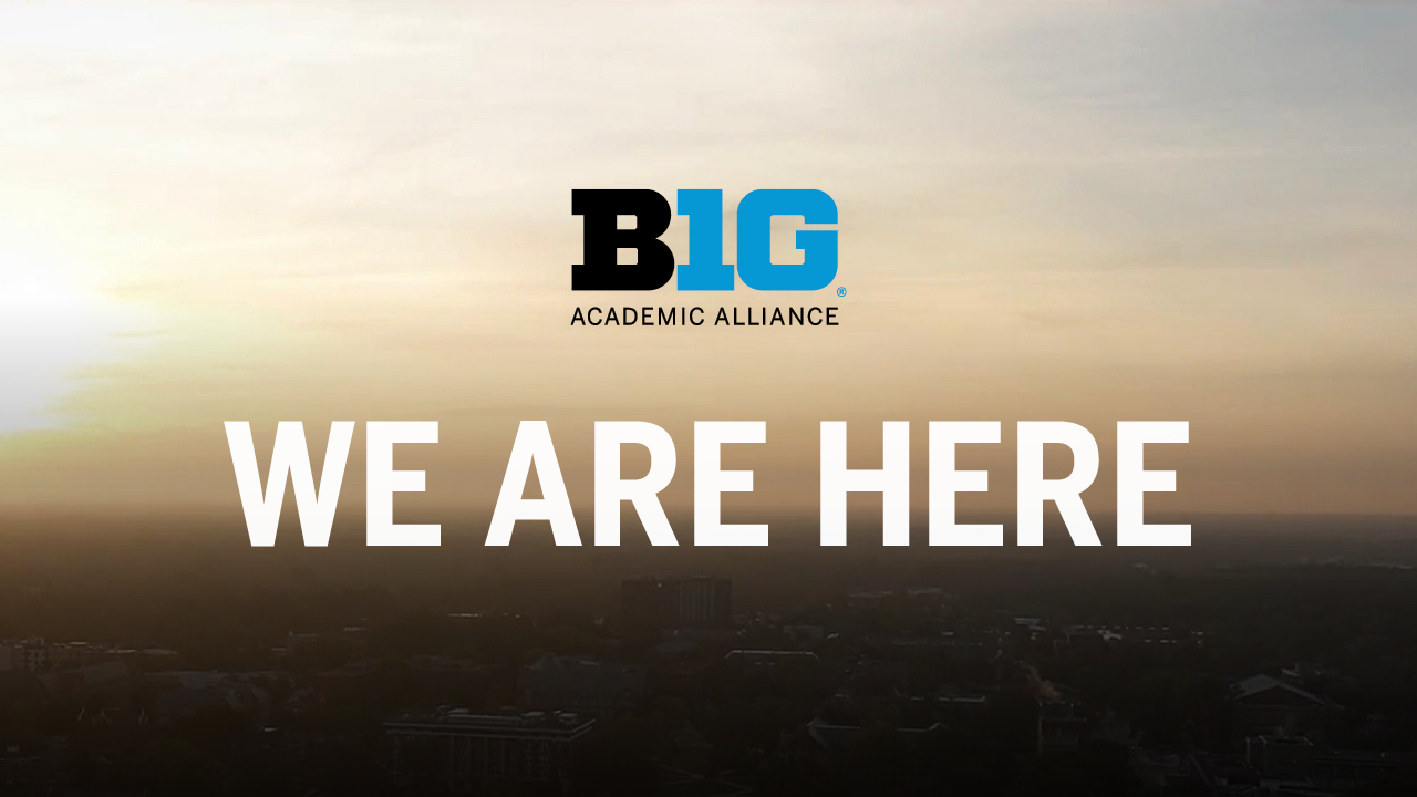A graphic with the Big Ten logo and the ad title "We Are Here"