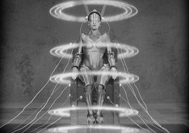 A movie still from the black and white film, Metropolis.