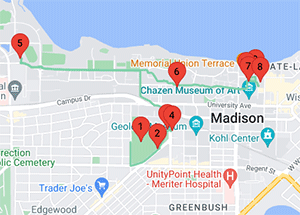 Map showing locations with military history in the campus area.